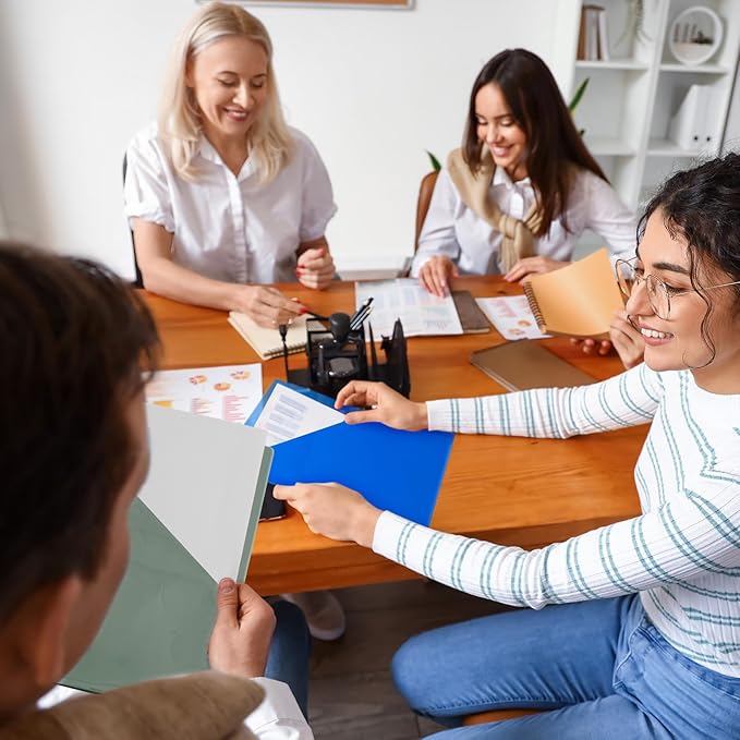 Maitys 50 Pack Binder Pockets 3 Hole Punch Clear Plastic Document Folders Binder Organizer Store Letter Size 8.5x11 Inch Paper Folders with Pockets Slash File Jacket for Office (Dark Color)