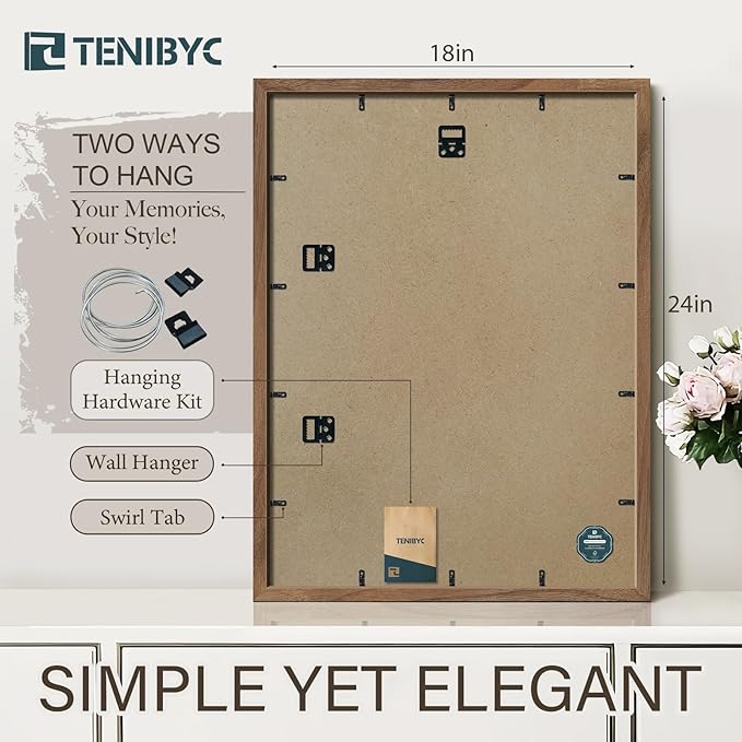 18x24 Walnut Poster Frame Set of 3 - Natural Brown, Solid Wood Picture Frame, Wall Hanging