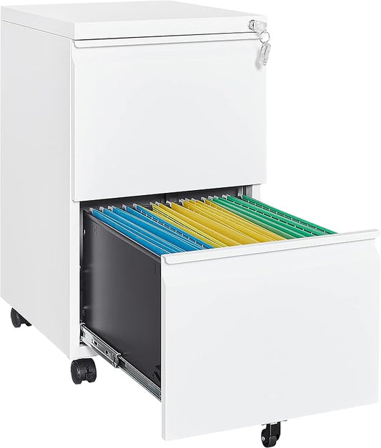 2 Drawer Vertical File Cabinet - Mobile Filling Cabinet with Lock for Legal/Letter Files - Office Storage File Cabinet with Wheels Under Desk - Assembly Required