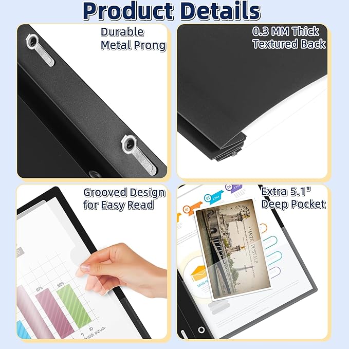 HAUTOCO 12 Pack Plastic Report Covers with 3-Prong Fasteners Clear Front Resume Portfolio Folder for 8.5x11 Letter Size Paper, Presentation Document Report Folders for Office School Use, Black