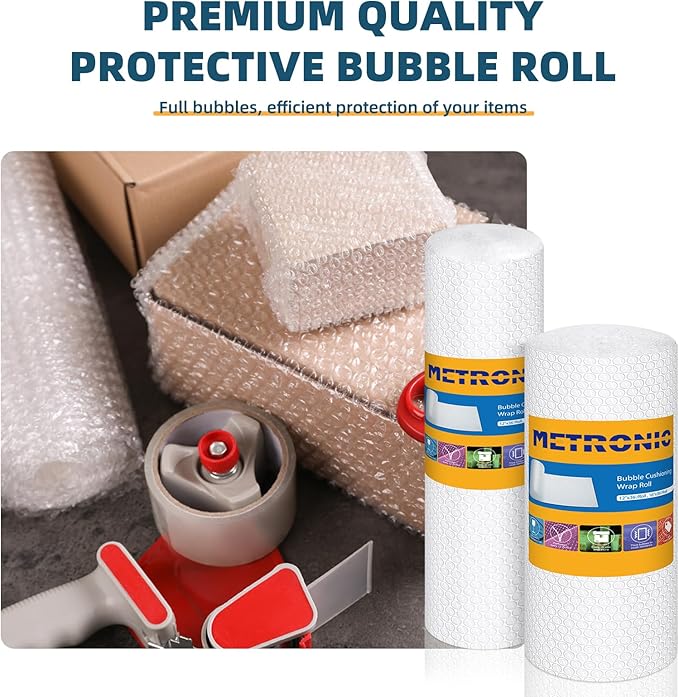 Metronic Bubble Cushioning Wrap 16 Inch x 36 FT, Dense Bubble Packing Air Wrap Clear Bubble Packing Roll for Shipping and Moving Supplies, Perforated Every 12"