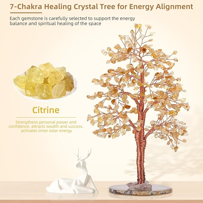 Hopeseed Citrine Chakra Crystal Tree of Life Handmade Bonsai Healing Crystals Tree for Home, Desk, Living Room, Office Decor for Positive Energy, Money, Good Luck Birthday Gift for Women, Mom, Men