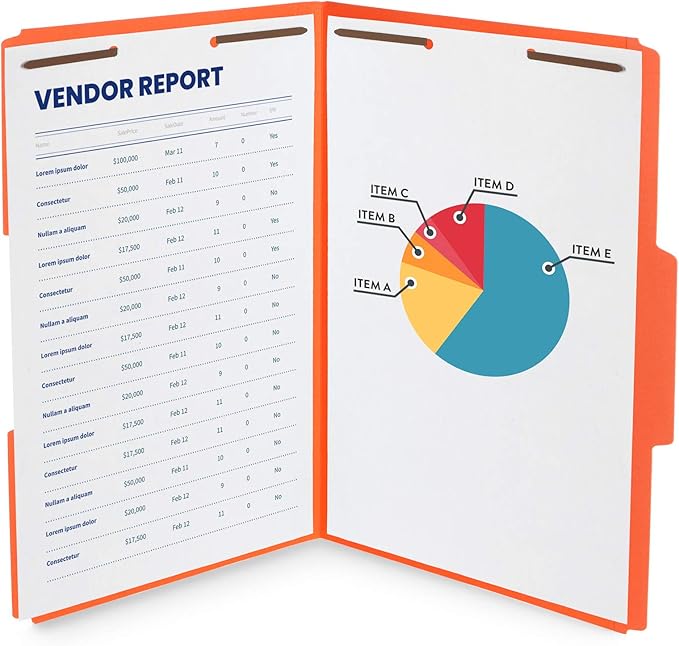 Blue Summit Supplies Legal File Folders with Fasteners, Legal Size, Colored Folders with Fasteners, 1/3 Cut Reinforced Tabs, Durable 2 Prongs, Designed to Organize Medical or Law Files, 50 Pack