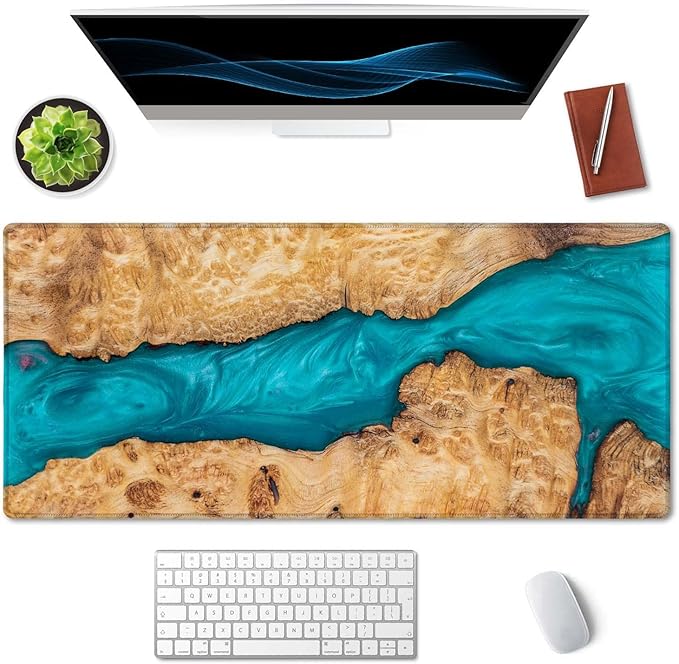 SSOIU Large Mouse Pad, Full Desk XXL Extended Gaming Mouse Pad 35.5" X 15.7", Waterproof Desk Mat with Stitched Edge, Non-Slip Laptop Computer Keyboard Mousepad for Office & Home, Petrified Wood