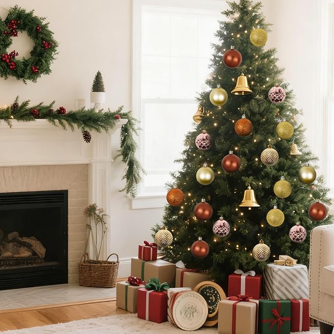 Christmas Tree Decorations Ornament Set, 60ct 2.36 Inches Bronze and Gold Shatterproof Christmas Ball Ornaments, Hanging Ball for Xmas Holiday Wedding Party Decor