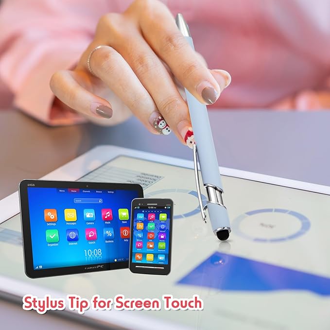 Yeaqee 100 Pieces Ballpoint Pen with Stylus Tip Click, 2 in 1 Black Ink, 1.0 mm Medium Point Stylus Metal Pen for Touch Screen Tablet (Mixed Colors)