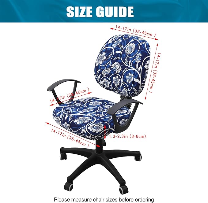Smiry Stretch Printed Office Computer Chair Covers, Universal Washable Removable Desk Rotating Chair Slipcovers Protector, Seat + Backrest Cover - Navy Blue