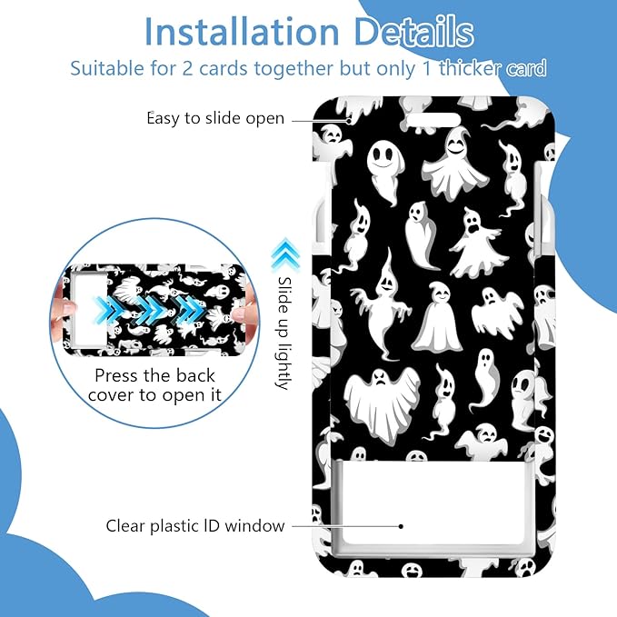 Halloween Lanyards with Id Holder, Cute Ghost ID Badge Holder with Retractable Lanyard, ID Holder with Badge Reel Clips, Name Tag ID Card Holder Teacher Women Doctor Office Gift