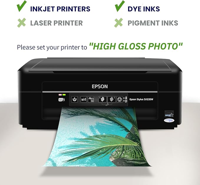 100 Sheets Glossy Photo Paper 8x10, Goefun 200GSM/54LB Inkjet Printer Paper for Dye Ink