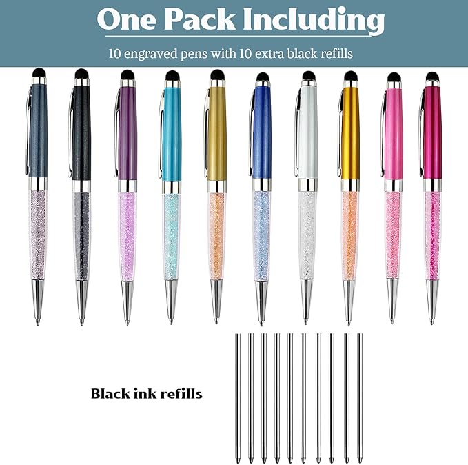 Ancolo Personalized Ballpoint Pens with Stylus tip Stylish Pens Crystal Diamond pen - Engraved with Your Name Logo or Message, Phone Number Black ink Perfect for Office Advertising