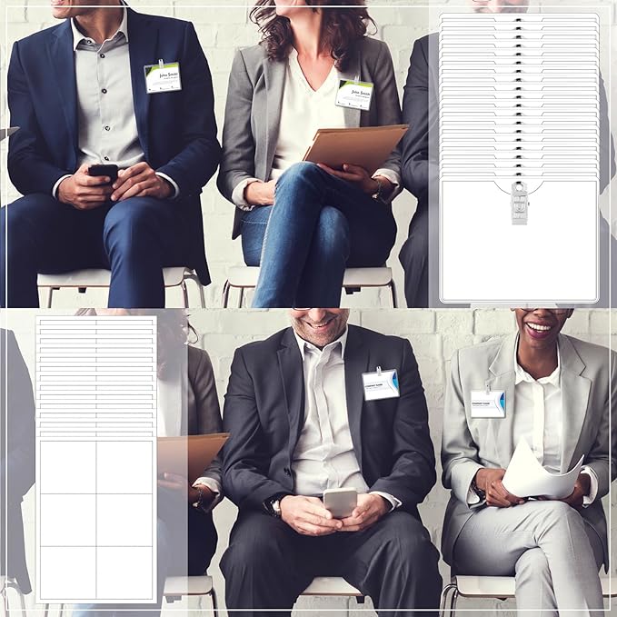 Eaasty Name Tags with Clips and Printable Inserts Clip On Name Badges Customizable Clear ID Badge Holder with Clips 3" x 4" Horizontal PVC for Meeting Seminar Show Event and Conference(100 Pack)