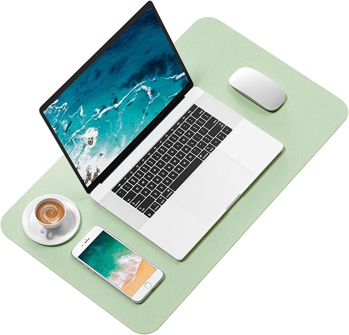 Hsurbtra Desk Pad, 23.6" x 13.8" PU Leather Desk Mat, M Extended Mouse Pad, Waterproof Desktop Blotter Protector, Non-Slip Ultra Thin Small Laptop Keyboard Writing Mat for Office Home, Lake Green