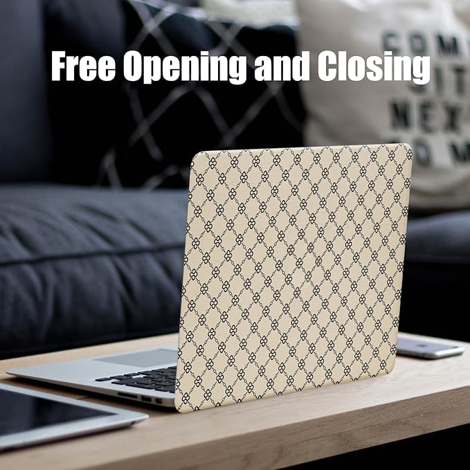 Compatible with MacBook Air 13 inch Case 2025 2024 2023 2022 M4 A3240 M3 A3113 M2 A2681, Luxury Checkered Textured Vintage Leather Plastic Hard Shell Case for MacBook Air 13.6 M4+Keyboard Cover, Beige