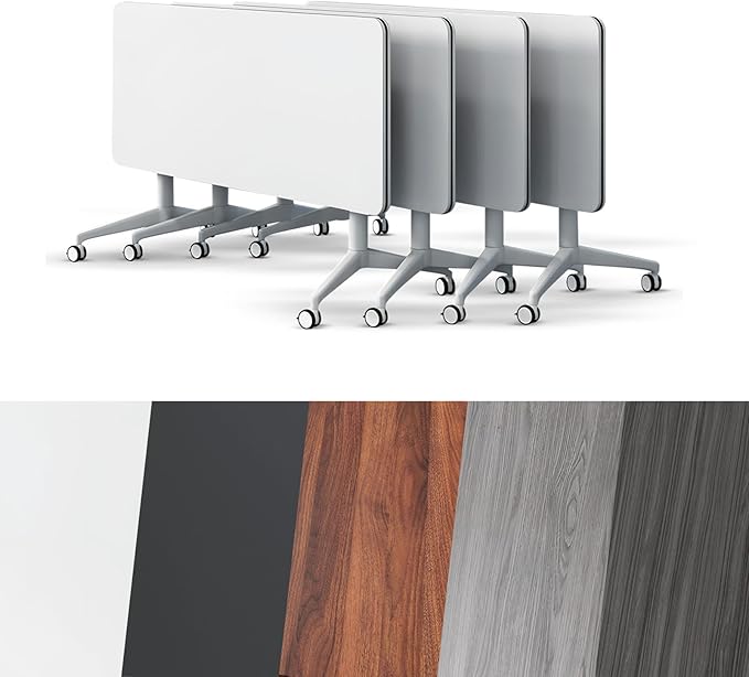 Conference Room Table, Folding Conference Tables,Thicken Grey Tabletop,Flip Top Wooden Seminar Meeting Room Table for Conference Room Offices (4, White, 55.1”)