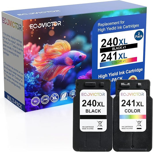 Remanufactured Ink Cartridge Replacement for Canon 240XL 241XL Combo Pack PG240 CL241 for PIXMA MG3620 TS5120 MG3520 MG3220 MG2120 MG4220 MX392 MX452 MX522 Printer (Black Color, 2 Pack)