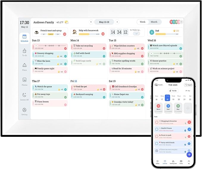 10.1 Inch Digital Calendar Chore Chart, Digital Picture frame Smart Touchscreen Desk Electronic Calendar Family Planner for Seamless Scheduling/Organizing