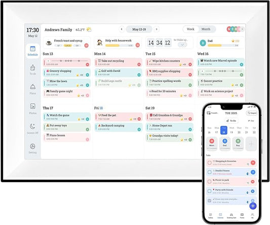 10.1 Inch Digital Calendar Chore Chart, Digital Picture frame Smart Touchscreen Desk Electronic Calendar Family Planner for Seamless Scheduling/Organizing