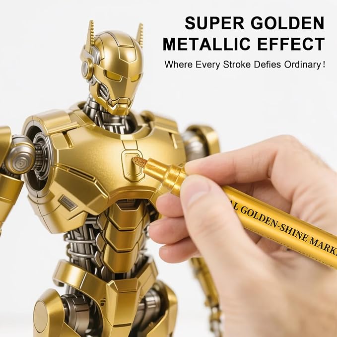 IVSUN Super Golden Metallic Markers, 18 Colors Glitter Acrylic Paint Pens for Black Paper, Fabric, Rock Painting, Glass, Wood, Scrapbooking, Photo Albums, Card Making, DIY Crafts Supplies