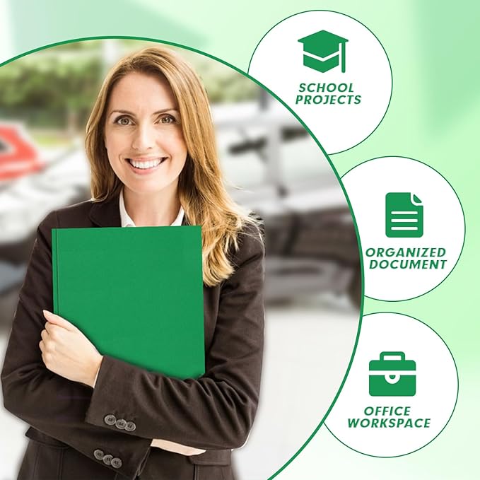 Two Pocket Folders, PANDRI 60 Pack Two Pocket Folders with Prongs, 3 Prong Folders Designed for Office and Classroom, Letter Size Green