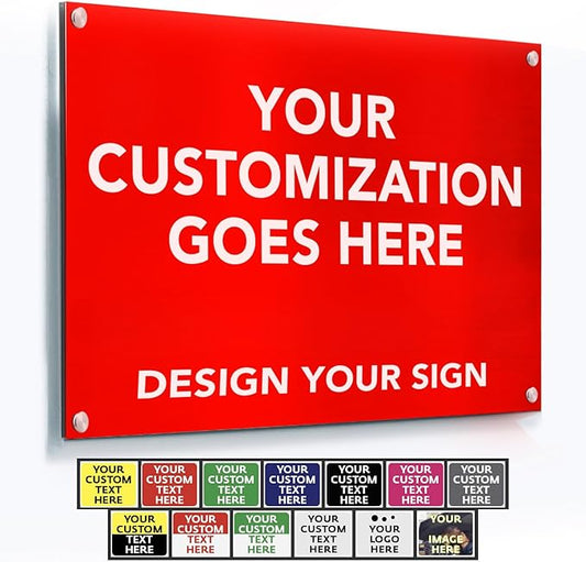Custom Metal Signs, Personalized Aluminum, Outdoor Business Sign - Waterproof, White (Red Background, 20x20 In)