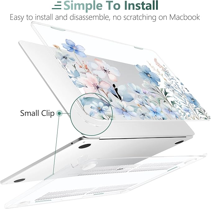 DONGKE Compatible with M4 MacBook Air 15 inch Case 2025 2024 2023 A3241 A3114 A2941 M3 M2 Liquid Retina Display Touch ID, Plastic Hard Case & Keyboard Skin & Screen Protector - Blue Flowers