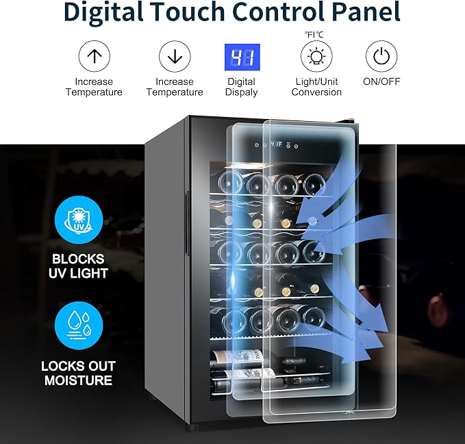 24 Bottles Wine Cooler Refrigerator, Small Wine Fridge Mini Wine Fridge Countertop with Glass Door Wine Cellars for Red Wine, Champagne, Dry White Wine, Sparkling Wines