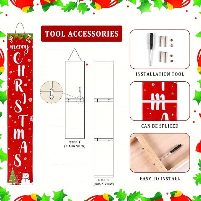 Christmas Wooden Porch Sign 47.2" Merry Christmas Snowflake Welcome Porch Signs for Front Door Xmas Vertical Standing Signs Wooden Hanging Sign Decor for Xmas Garden Home Front Door Yard Farmhouse Decor