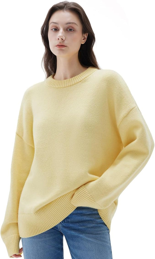 SUUKSESS Women Cashmere Oversized Long Sleeve Pullover Sweater Crew Neck Jumpers