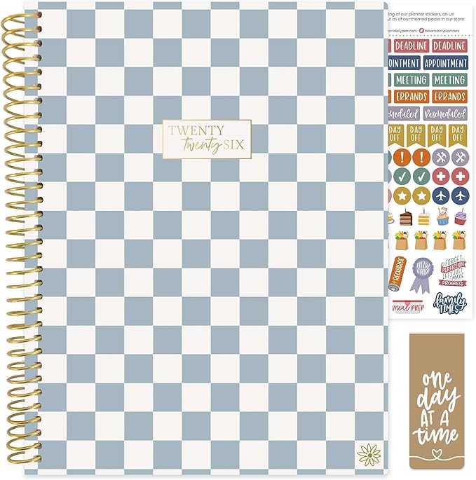 bloom daily planners 2026 Planner (January to December) - 8.5” x 11” Weekly & Monthly Dated Agenda Organizer Book with Stickers & Tabs - Flexible Soft Cover - Checkered