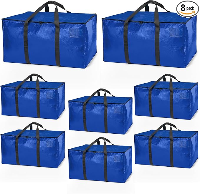 ClearSpace Heavy Duty Moving Bags or Storage Bag – Large Moving Boxes with Backpack Straps, Zippers & Handles – Perfect for Moving, College Dorm, Traveling, Camping, Christmas Decorations, 8 Pack