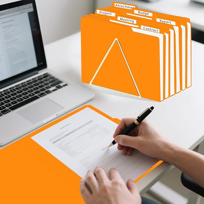 File Folder, HERKKA 30 Pack 1/3 Cut Tab File Folders, File Folders Great for Organizing and Filing, Letter Size, Orange