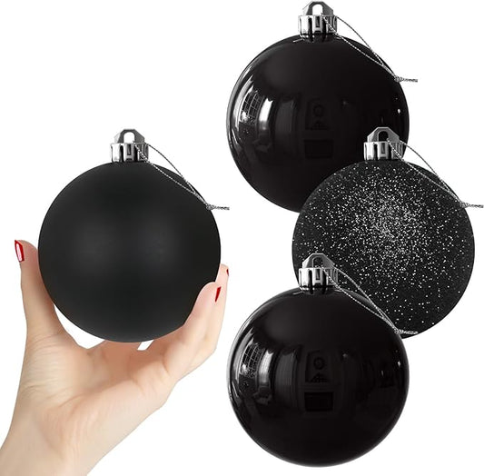 Black 4.0" Large Christmas Balls - Christmas Tree Decoration Ornaments Shatterproof Hanging Balls for Birthday Halloween Holiday Wedding Decorations Set of 4pcs
