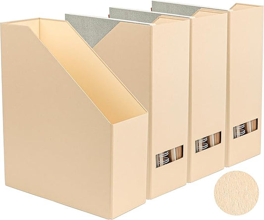 Magazine Holder - File Holder and Desk Organizer, Paperboard Book Organizer and Storage Box for Documents, Magazine Holder Rack for Classroom, Home, and Office (Latte Brown, 4-Pack)