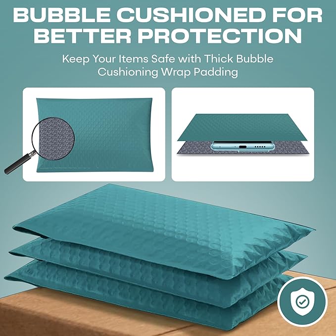 Green Poly Bubble Mailers 8.5x12 inch #2 | Self Seal Padded Envelopes | Cushioned Bubble Mailer | Usable Size 8.5x11 | Water Proof | Lightweight mailing Shipping Bags | 200 Pack Bulk
