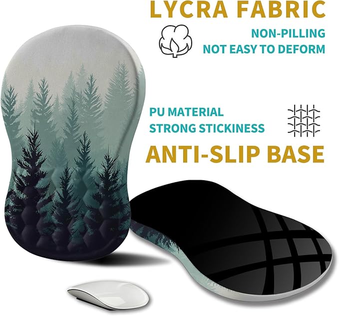 Hokafenle Ergonomic Mouse Pad Wrist Support, Wrist Rest Mousepad for Carpal Tunnel Pain Relief with Integrated Memory Foam Slope Massage Bulge (11.8x7.9 inch,Forest