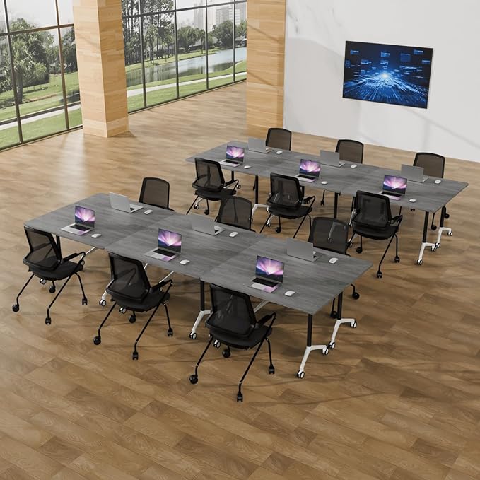 Conference Room Table with Flip-Top Design for Dynamic Meetings, Business Table Computer Desk with Heavy-Duty Frame,Foldable Seminar Meeting Tables for Home Office (2, B, 55.1IN)
