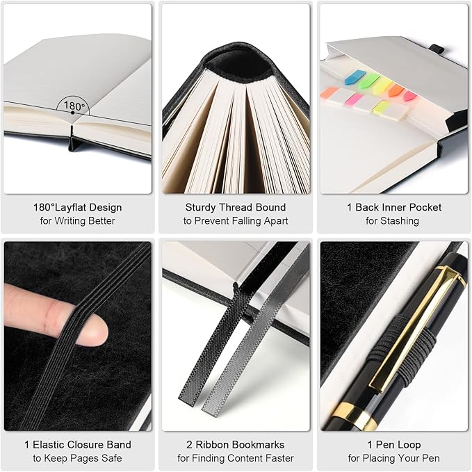 College Ruled Notebook, Large A4 Hardcover Leather Journal, 312 Numbered Pages Writing Journal, 100gsm No Bleed Paper, Lined Journal Notebook for Women Men School Office, 8.5''×11'', Black