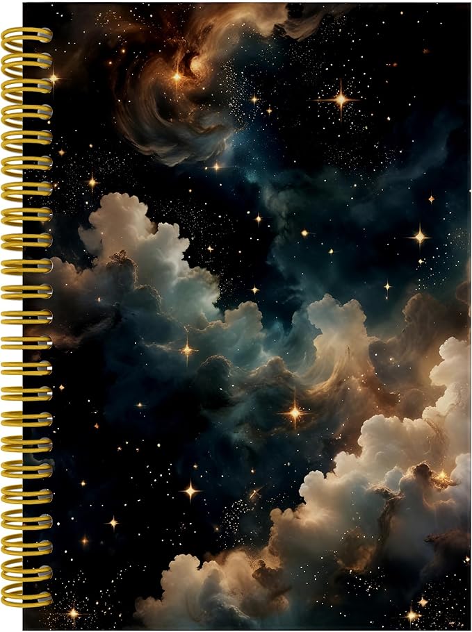 Witchy Starry Night Sky Notebook Journal, Nebula Stars Galaxy Space Journal for Women Men, Aesthetic Spiral Notebook 5.5x8.3, Witchy Office School Supplies