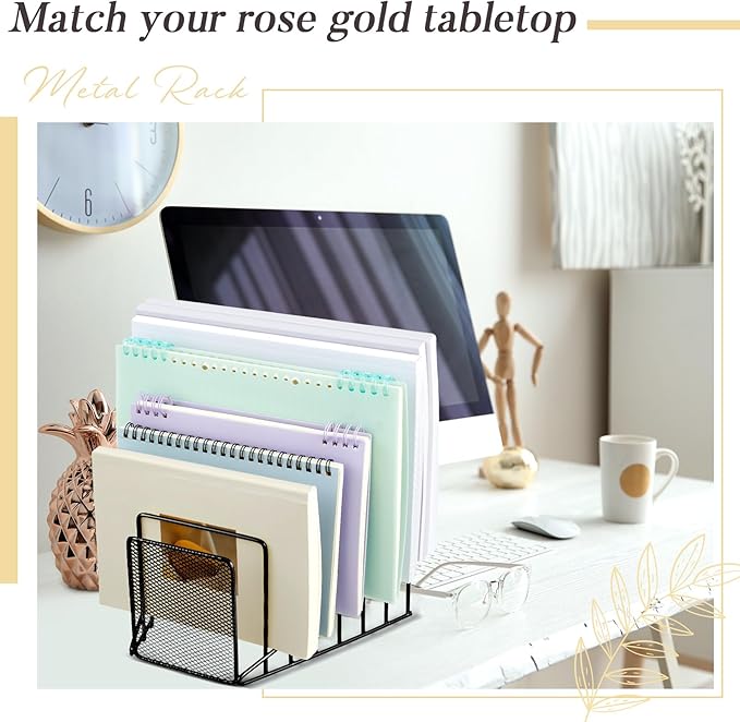 2 Pcs 7 Slot Incline File Sorter Metal Wire Mesh File Racks for Desktop Letter Sorter for Magazine Folder Book Organizer Home Office School Paper Mail Desk Storage Holder (Black)