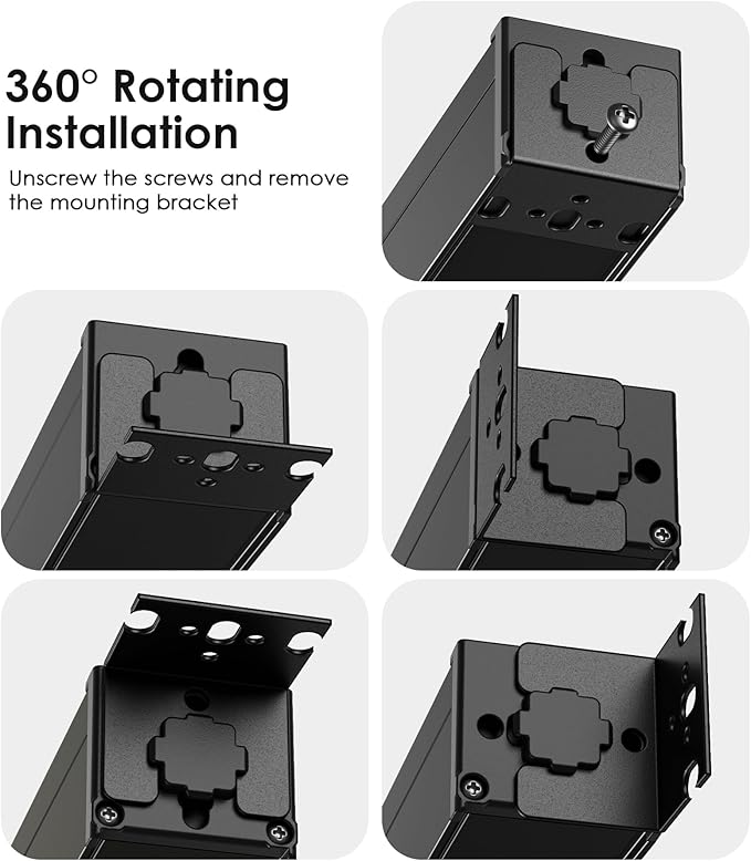 JUNNUJ 20 Amp Power Strip Heavy Duty 2 Pack, 4800J Surge Protector Metal Power Bar Multi Angle Mount, 20A Garage 8 Outlet Shop 6-20R T-Slot, 5-15P Adapter 12 Gauge Extension Cord 6ft for Appliance