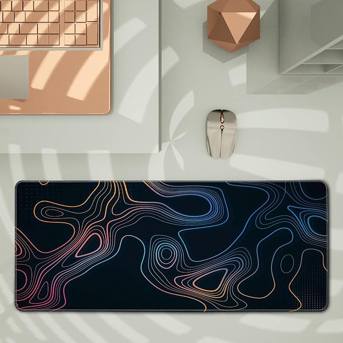 Topographic Contour Map XL Mouse Pad 31.5 x 11.8 Inch Gaming Mousepad Extended Large Mousepad with Nonslip Rubber Base Stitched Edges Laptop Desk Pad Home Office Supplies