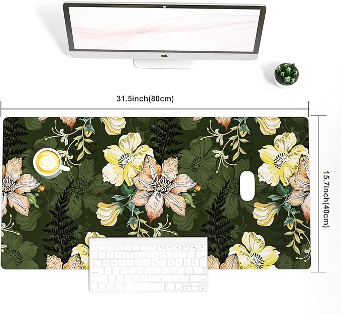 Colorful Star Large Mouse Pad, PU Leather Waterproof Desk Mat, Computer Gaming Mouse Pad, XXL Table Mousepad Non Slip Full Desk Pad for School Office Home 31.5" x 15.7" - Vintage Bold Flowers