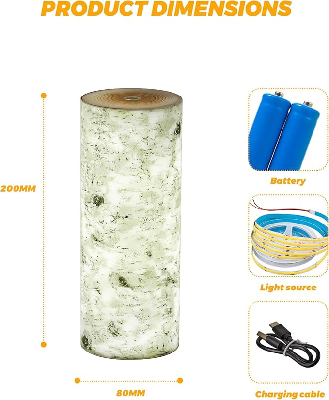 USB Charging Touch Bedside Table Lamp, 4000mAh Rechargeable Battery - Stepless Dimming Imitation Birch Tree Lamp, Portable Night Light for Bedroom, Camping, Dorm, Living Room, Office