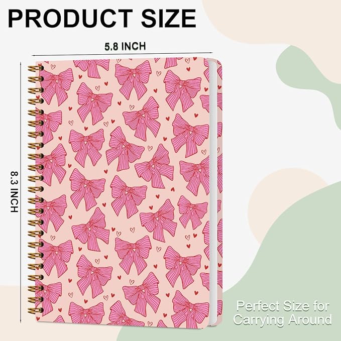2 PCs Pink Bow Spiral Notebook Trendy Preppy Journaling Notebooks Cute Aesthetic Design Gifts for Women Teen Girls Note Books Journals for Writing Hardcover Notebook Office Classroom Supplies