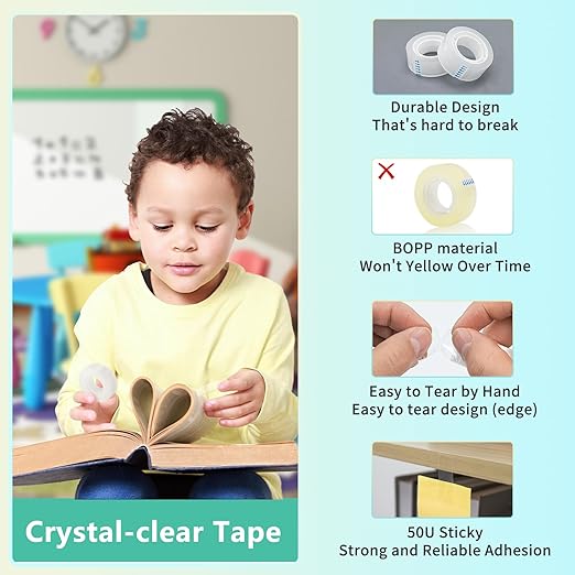 OWLKELA 16 Rolls Transparent Tape Refills, Clear Tape, All-Purpose Transparent Glossy Tape for Office, Home, School