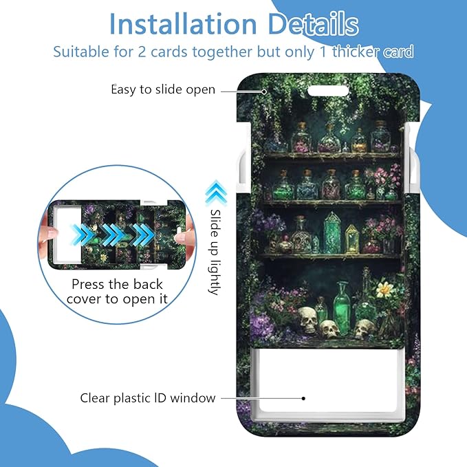 Skull Bookshelf Badge Holder Reel Lanyard,ID Card Badge Holder Retractable Name Tag Clips for Doctor Nurse Teacher Office Student