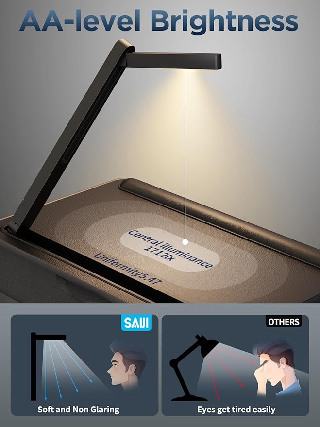 SAIJI Lap Desk with LED Light, Portable Laptop Tray with Cushion - Fits Up to 17" Laptops & MacBook, Lap Table Stand for Bed and Couch, Lap Desk for Writing and Reading