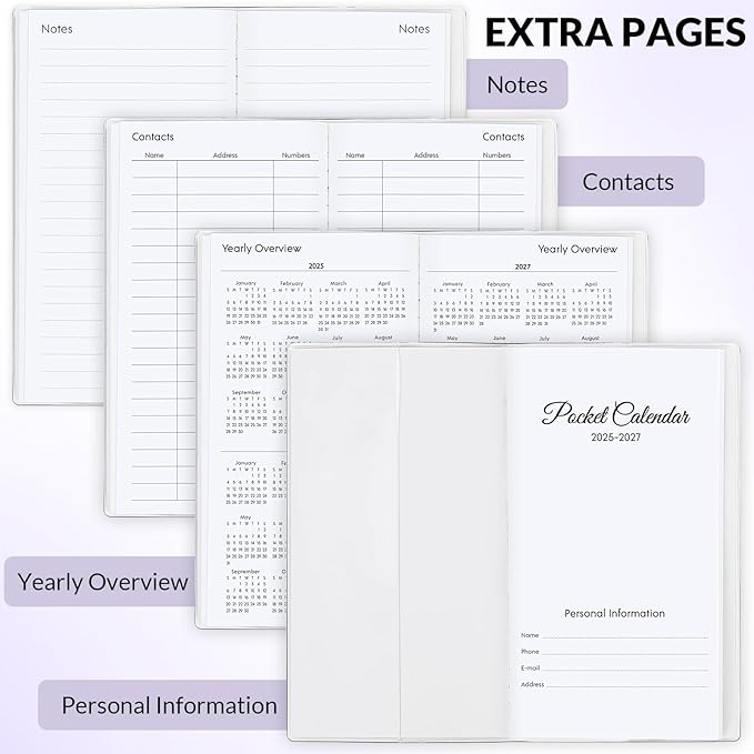 Pocket Calendar 2026-2027, Pocket Planner 2026-3.7" x 6.7" - Runs from July 2025 Until December 2027, Monthly Planner 2025-2027 with PVC Cover for Planning, Purple