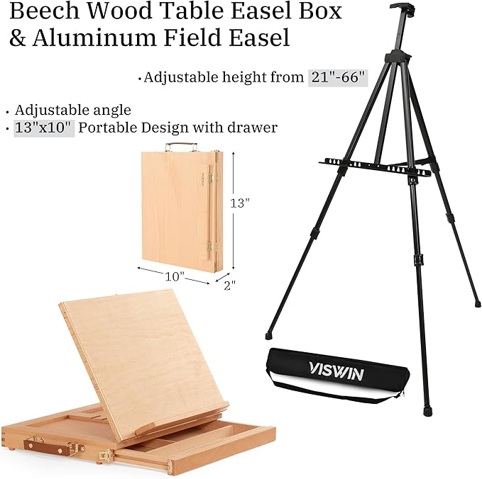 VISWIN 151Pcs All-in-One Art Painting Kit with Aluminum & Beech Wood Easel, 96 Acrylic, Watercolor & Oil Paint Set, Canvases, Painting Set with Complete Art Supplies for Adults, Artists, Beginners