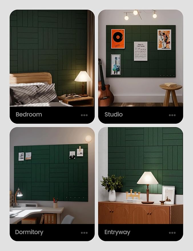 Large Felt Bulletin Board 48" x 36" Cork Board Alternative-12 Pack with 70 Safe Removable Adhesive Tabs, Cork Boards for Walls Cork Board for Home Office Classroom Pin Board (Aurora Green)